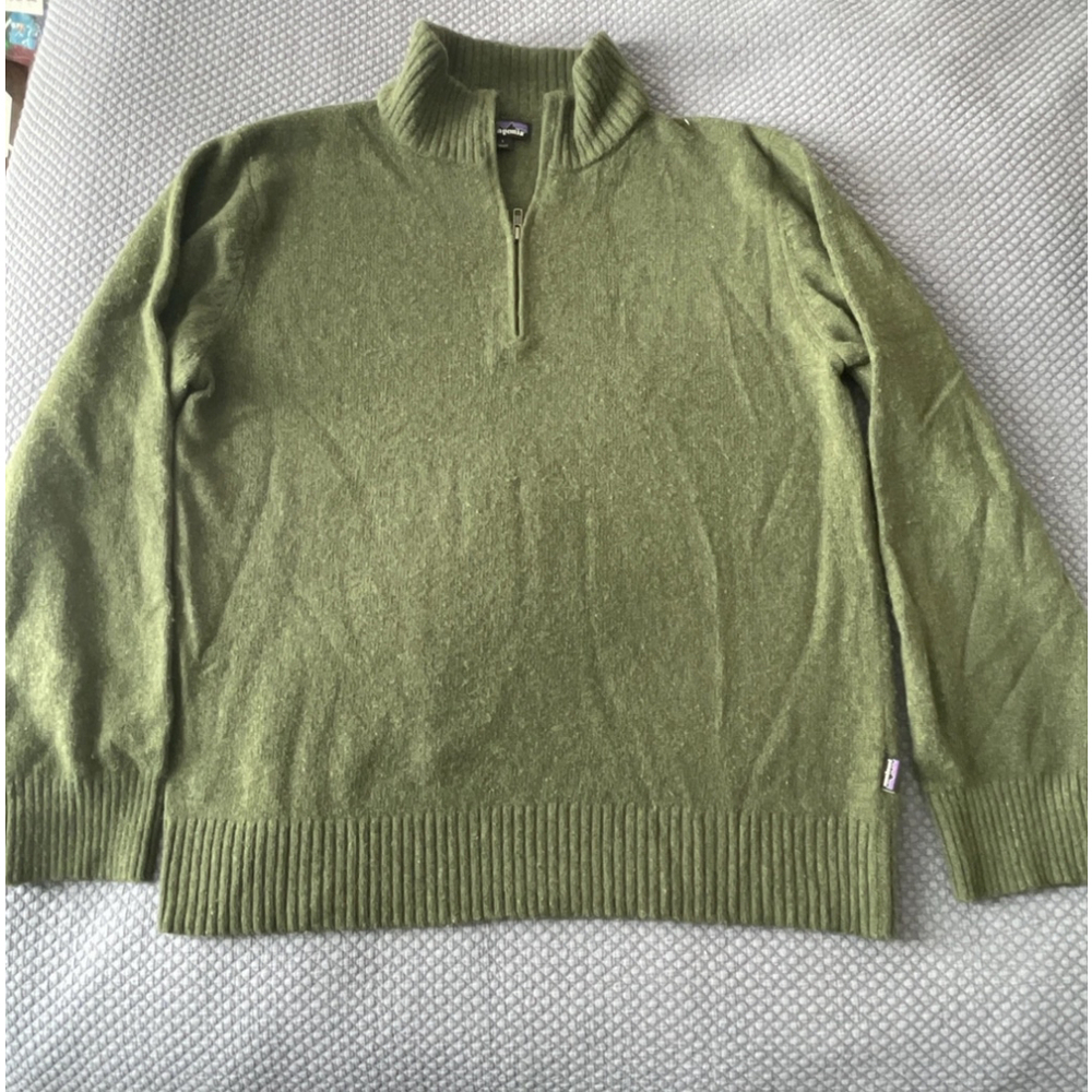 Patagonia Men's Large Wool Blend 1/4 Zip Sweater Knit Pullover Olive